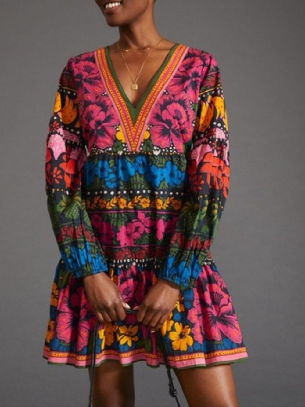 FARM Rio Pink and Orange Long Sleeve Dress